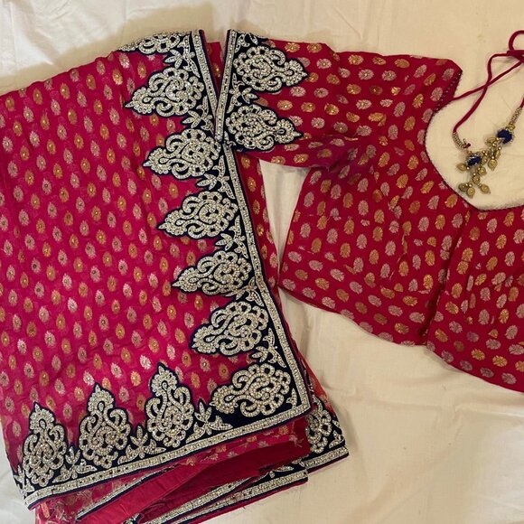 Pink Embroidered Saree - Picture 1 of 3